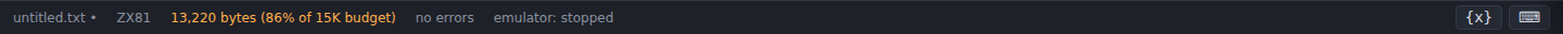 The status bar showing the byte-budget readout - a program size, and the percentage of the machine's RAM budget it uses - turned amber as it nears the limit