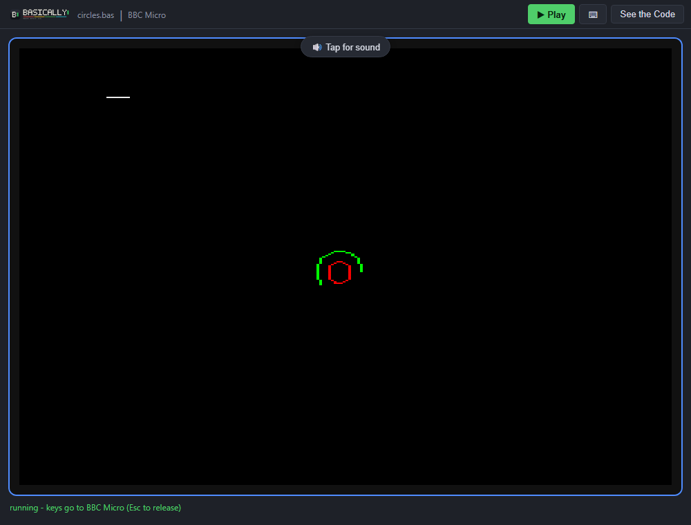 The standalone player running the circles sample on the BBC Micro